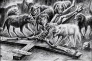 Jesus being eaten by the pack of wolfes