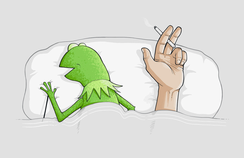 Kermit the Frog & Muppet Hand After a Crazy Night