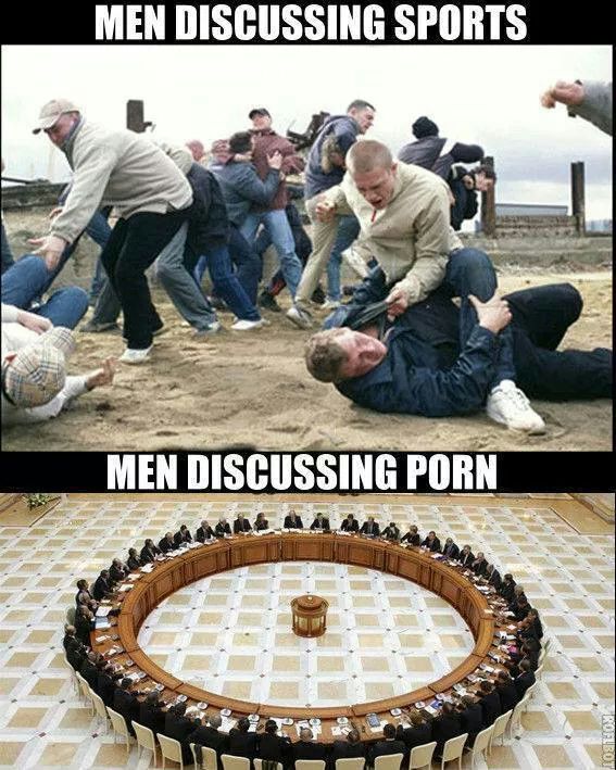 Men discussing sports vs porn