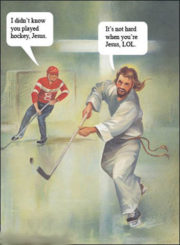 Jesus playing hockey