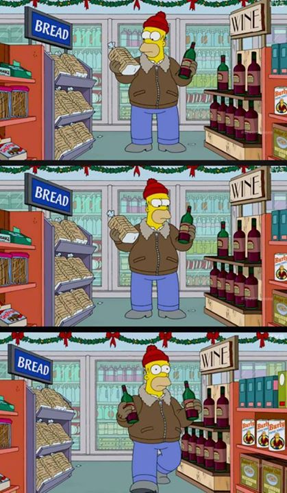 Homer Simpson shopping for bread
