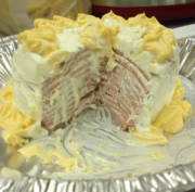 You should only serve the best food for your guests. A delicious layered Bologna cake with mayonnaise and mustard icing.