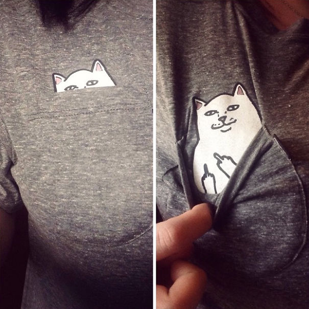 Cool t-shirt with cat showing middle finger