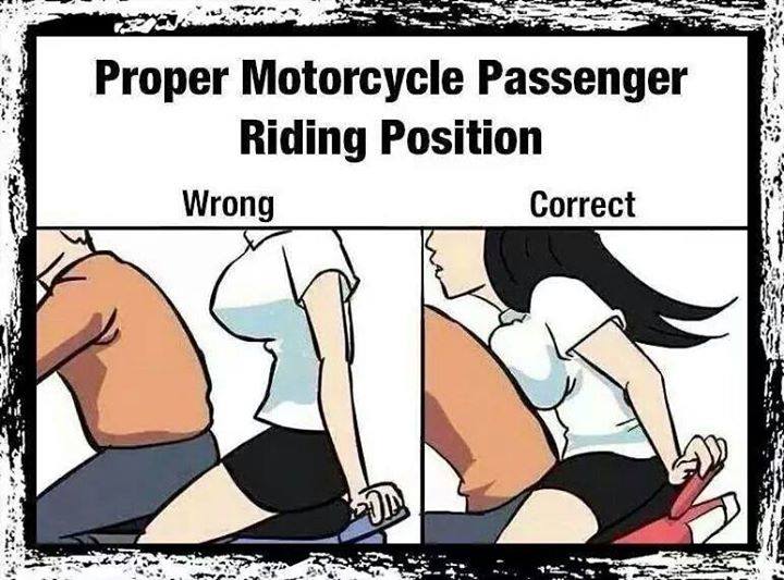 Proper motorcycle passenger riding position