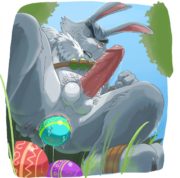 Easter bunny laying eggs