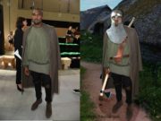 Kanye dressed as a level 1 RPG character at a fashion show