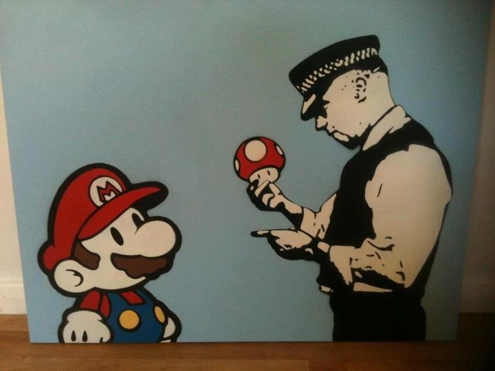 Police officer cought Mario with mashrooms