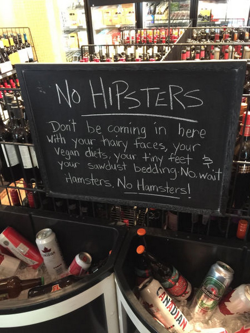 No Hipsters sign