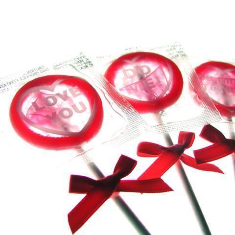 “I Love You” lollipop condoms