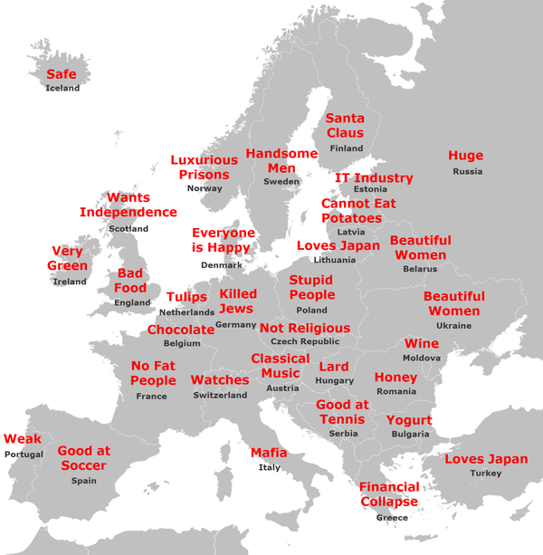 I found this map of Japanese Stereotypes of European Countries