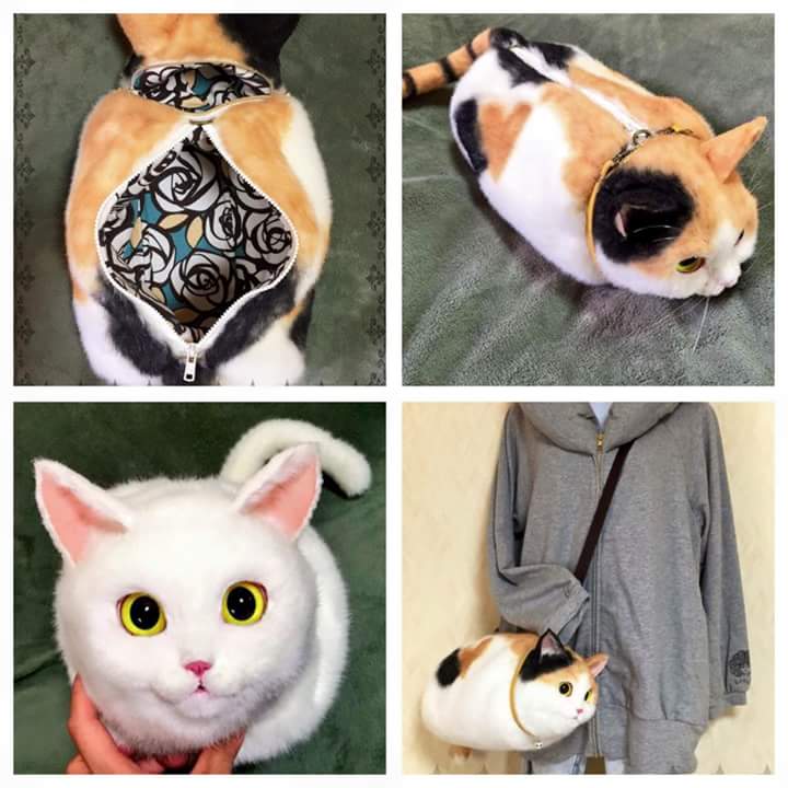 Creepy realistic cat bag