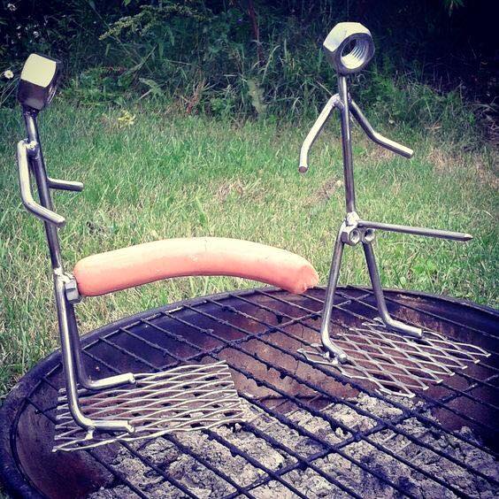 Funny way of grilling sausages