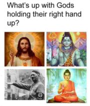 What’s up with Gods holding their right hand up?