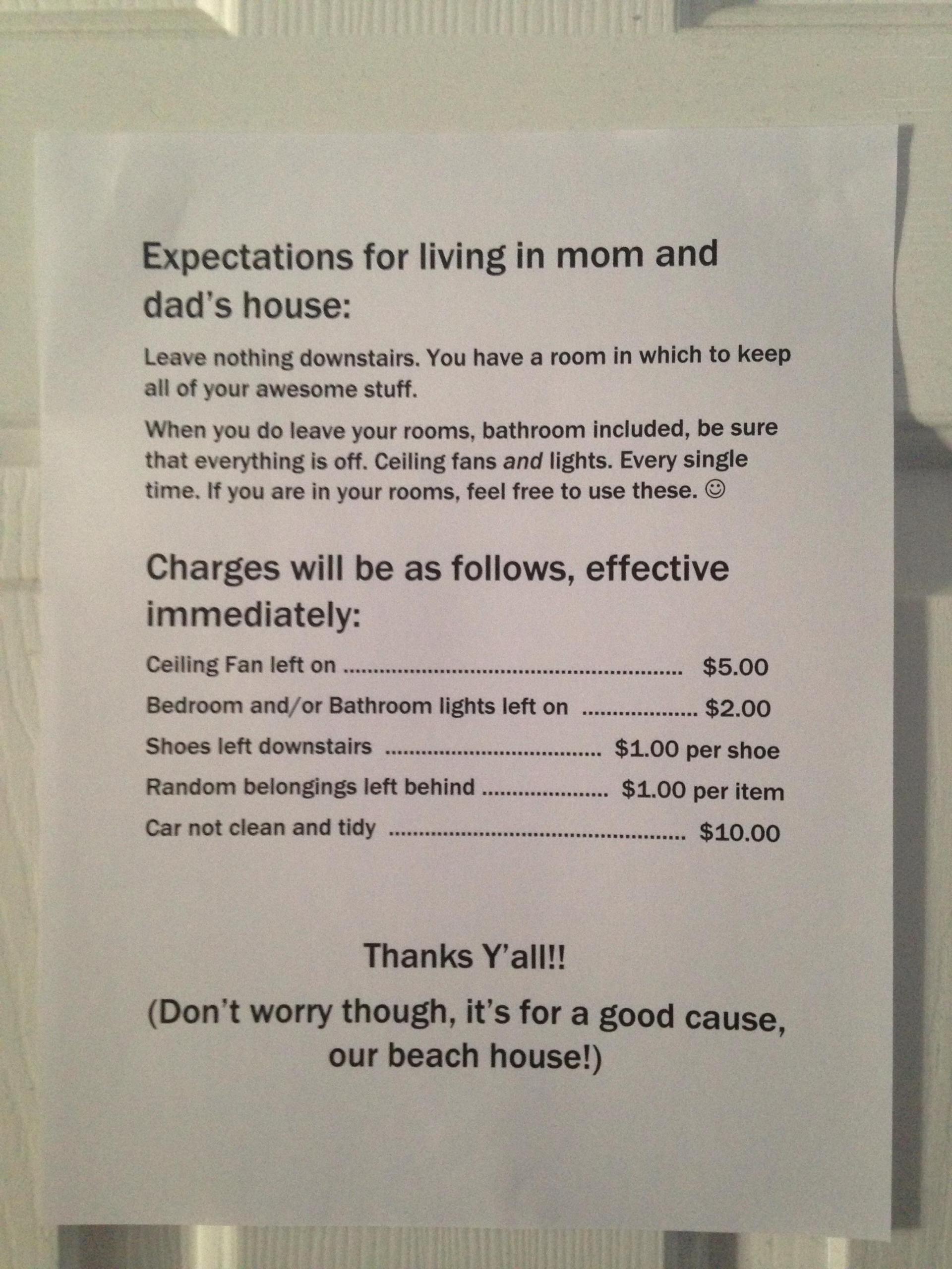 Expectations for living in mom’s and dad’s house