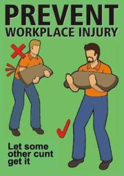 Prevent workplace injuries. Let some other cunt get it.