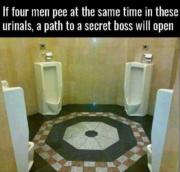 If four men pee at the same time in these urinals, a path to a secret boss will open