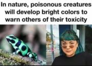 In nature, poisonous creatures will develop bright colors to warn others of their toxicity