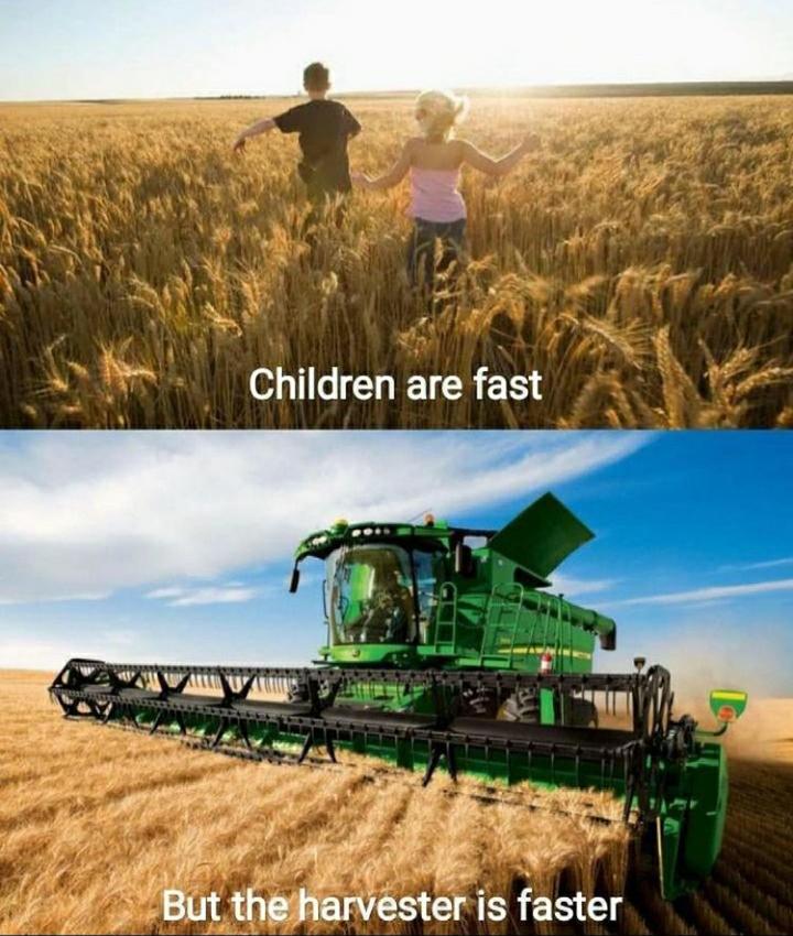 Children are fast but the harvester is faster