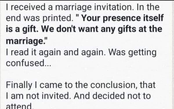 No gifts marriage invitation