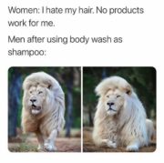 Men after using body wash as shampoo